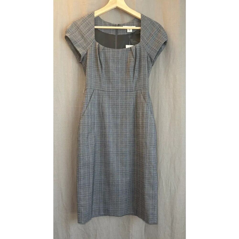 Banana Republic NWT Gray Plaid Square Neck Sheath Dress Size 0 Petite - Picture 8 of 16